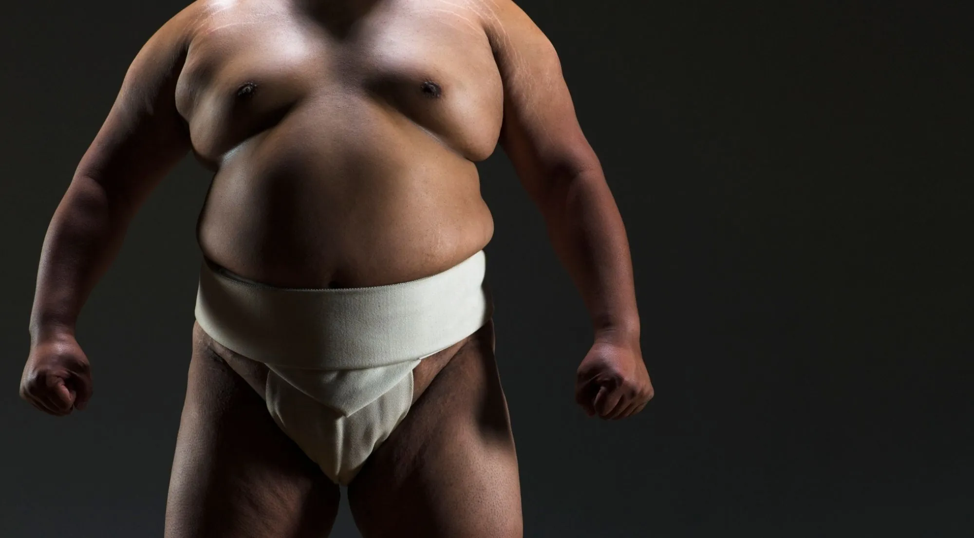 Close detail shot of a wrestler's mawashi belt in dramatic lighting